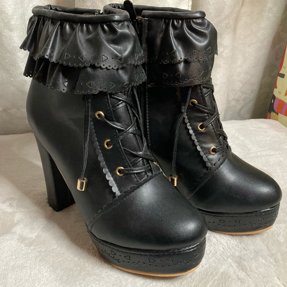 Black Booties w heart detail